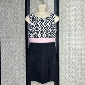 Connect Apparel Sleeveless One Piece Geometric Print Bodice Solid Tiered Skirt